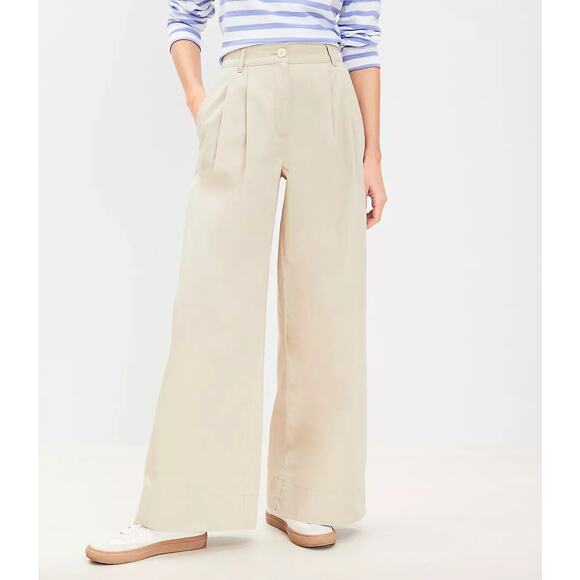 LOFT Pants - NWT LOFT 2024 Poplin Super Wide Leg Pants Toasted Beige Tan Khaki Womens Size 14